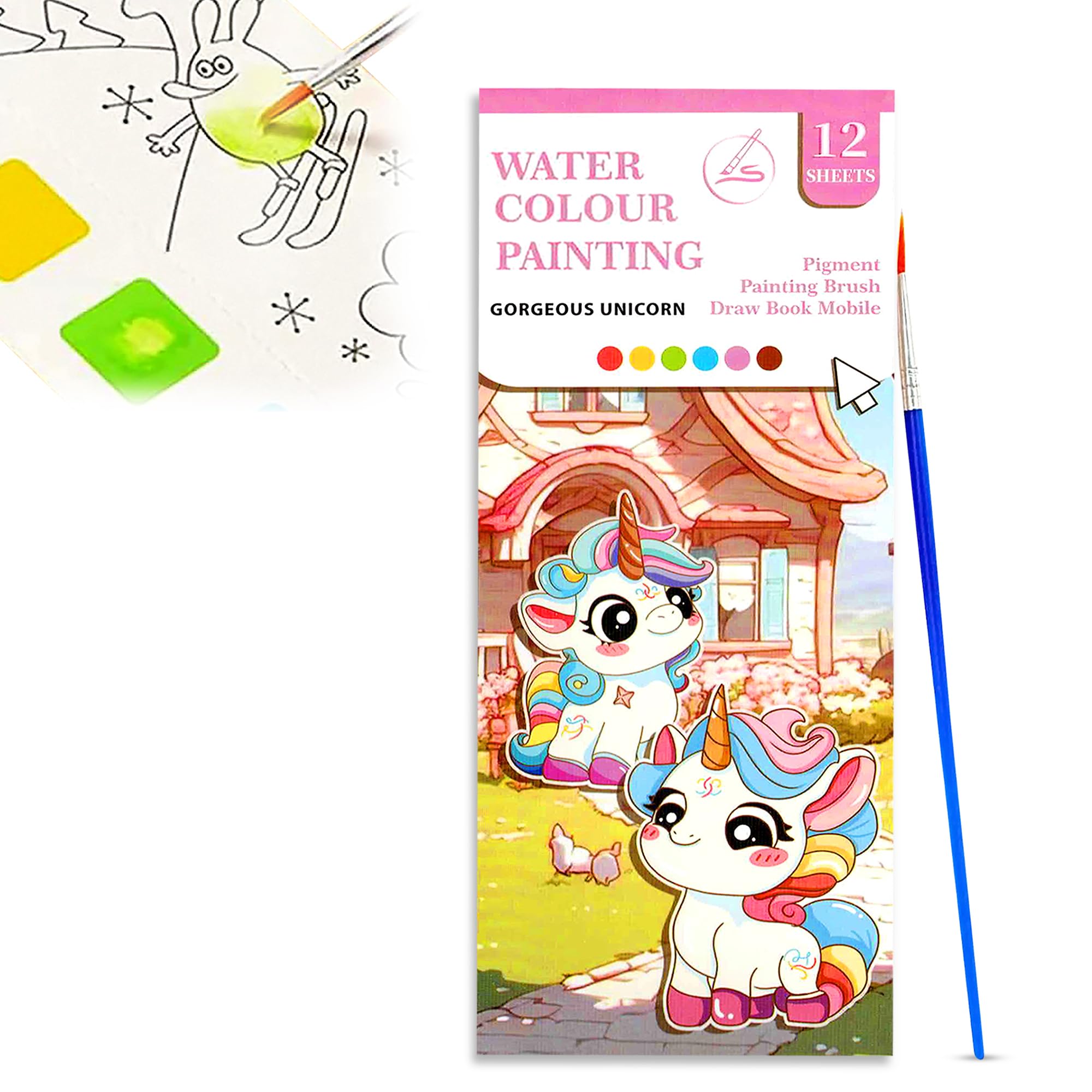 12-Page Watercolor Painting Book + Brush!