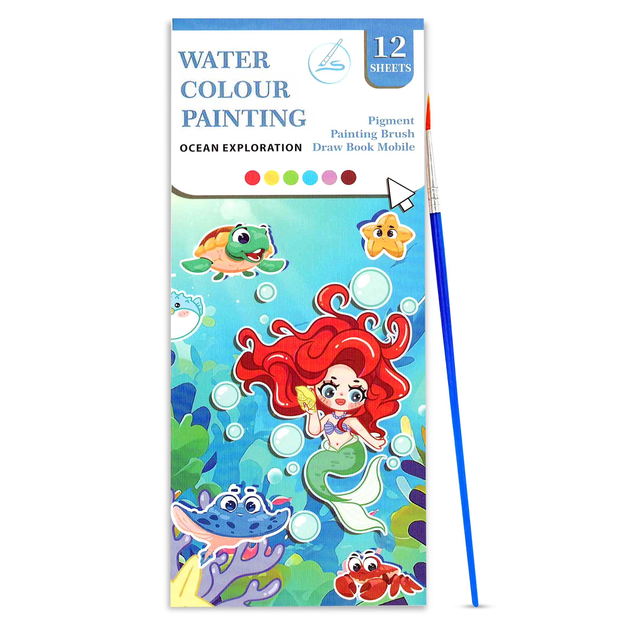 12-Page Watercolor Painting Book + Brush!
