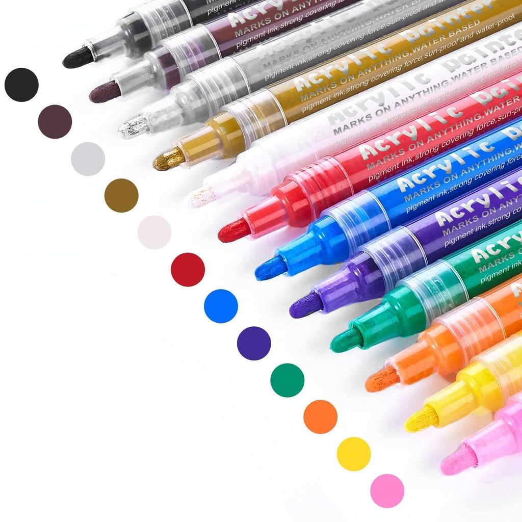Versatile 12-Piece Acrylic Paint Marker Set