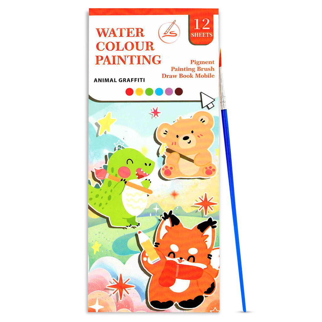 12-Page Watercolor Painting Book + Brush!