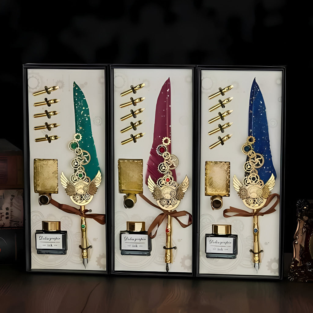 Vintage Vibes - Antique Calligraphy Feather Pen Set