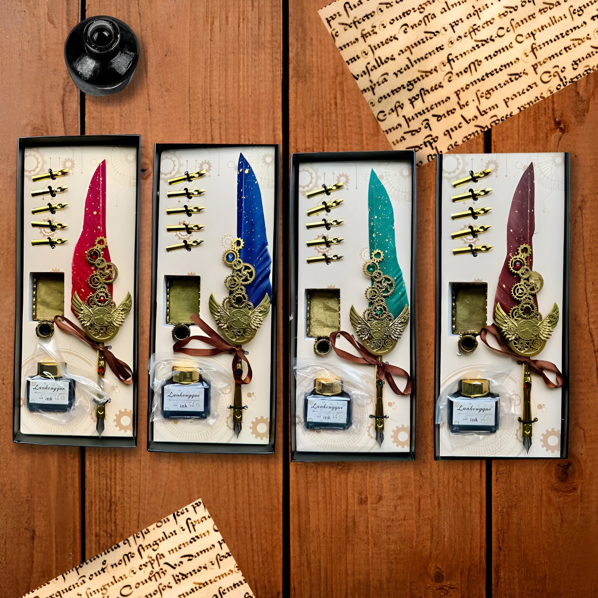 Vintage Vibes - Antique Calligraphy Feather Pen Set