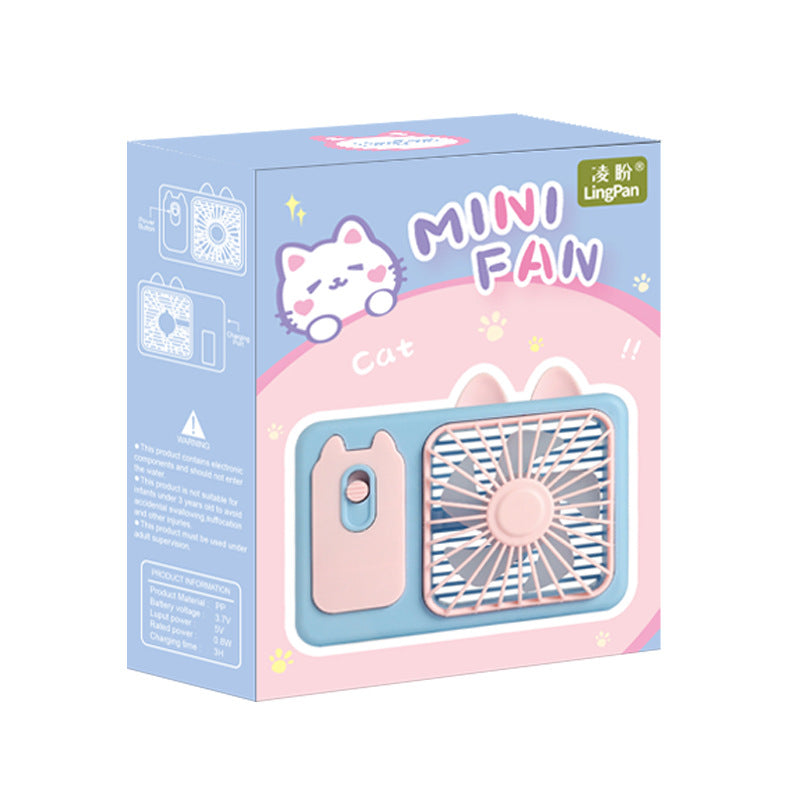 Cartoon Kitten Mini Fan | Big Wind, Rechargeable & Handy