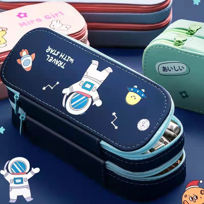 Spacious Double-Layer Pencil Pouch – Astronaut & Unicorn Print