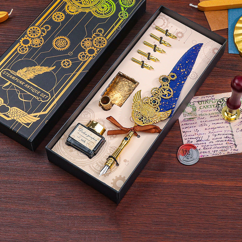 Vintage Vibes - Antique Calligraphy Feather Pen Set