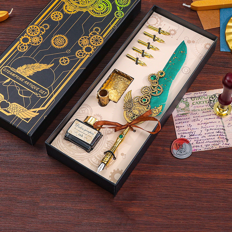 Vintage Vibes - Antique Calligraphy Feather Pen Set