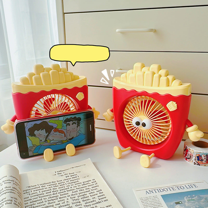 Fast Food Fun: French Fries & Hamburger USB Fan with Built-in Phone Holder