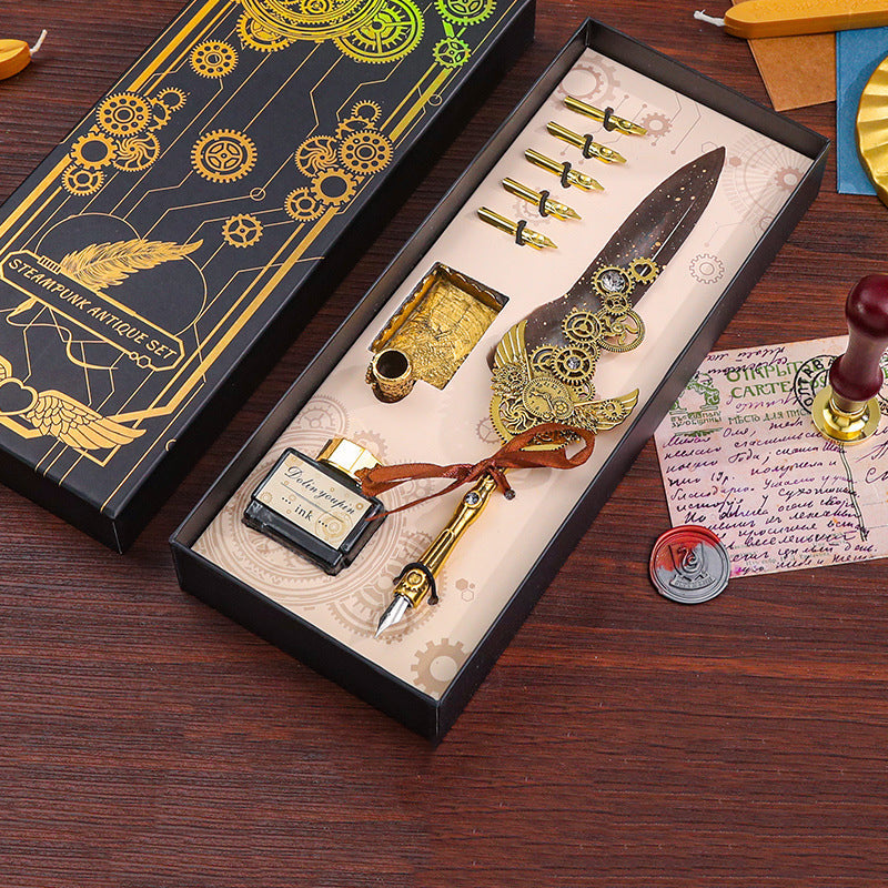 Vintage Vibes - Antique Calligraphy Feather Pen Set