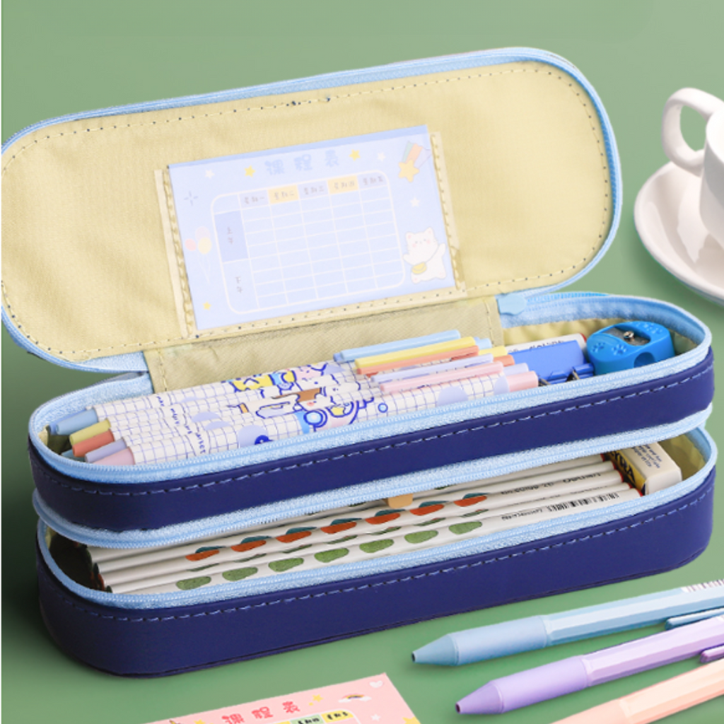Spacious Double-Layer Pencil Pouch – Astronaut & Unicorn Print