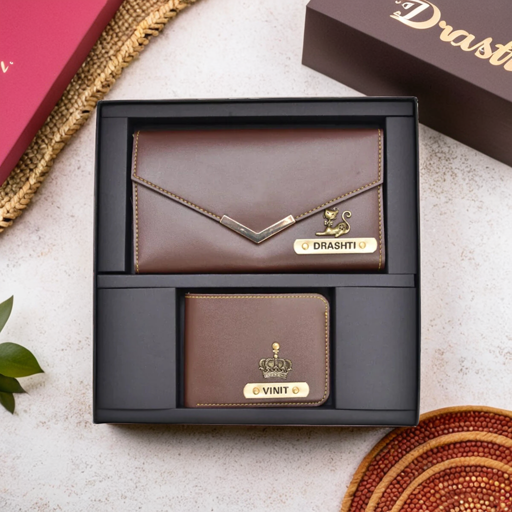 Elegant Couple Wallets: Ladies Clutch + Men's Wallet