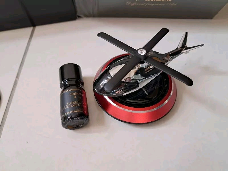 Helicopter Solar Powered Car Perfume Auto Rotation Fan with Aroma Oil | Car Accessories, Car Air Freshener Diffuser/Dispenser For Car Dashboard (Multicolor)