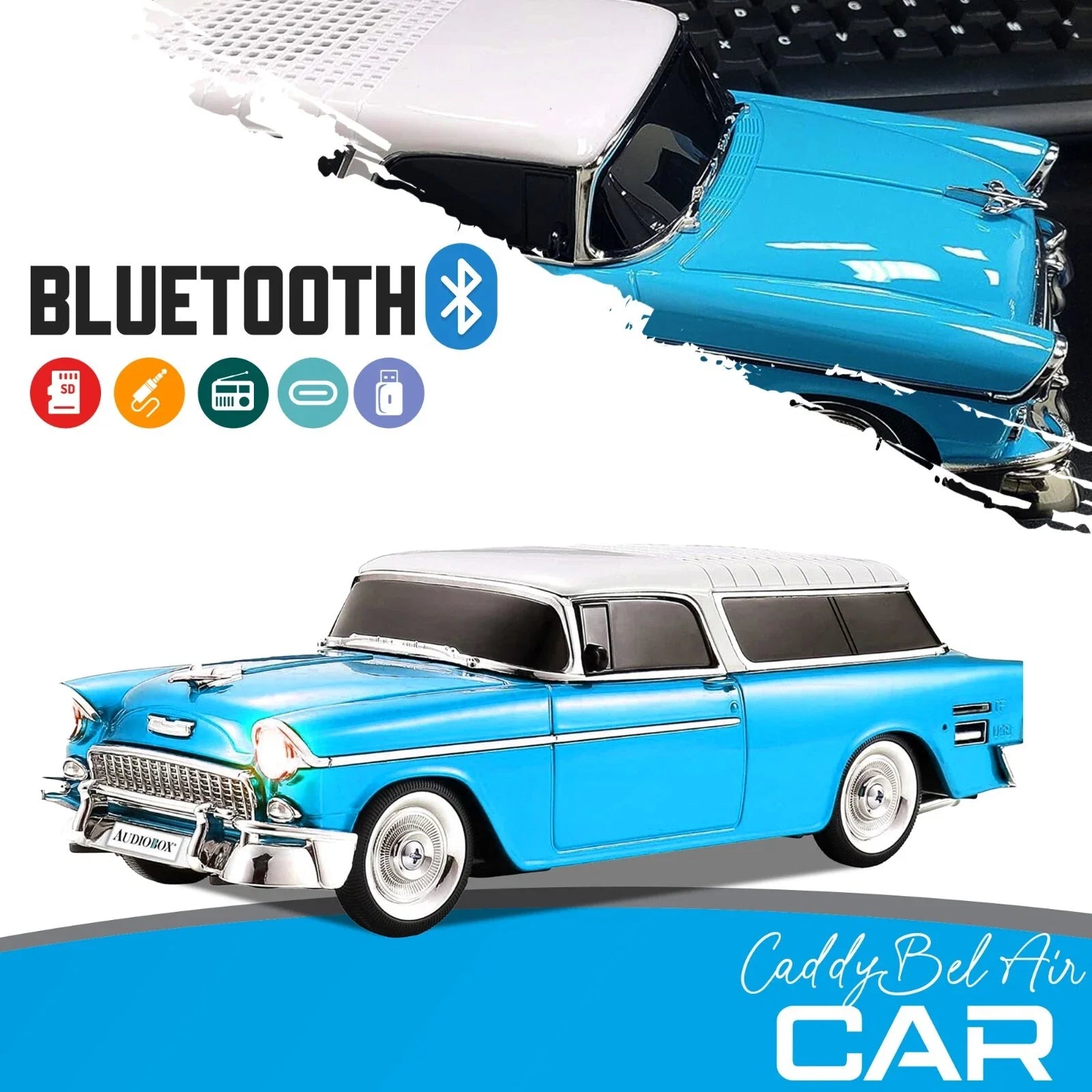 WSTER WS1955 Vintage Car Bluetooth Speaker with FM Radio & LED Lights